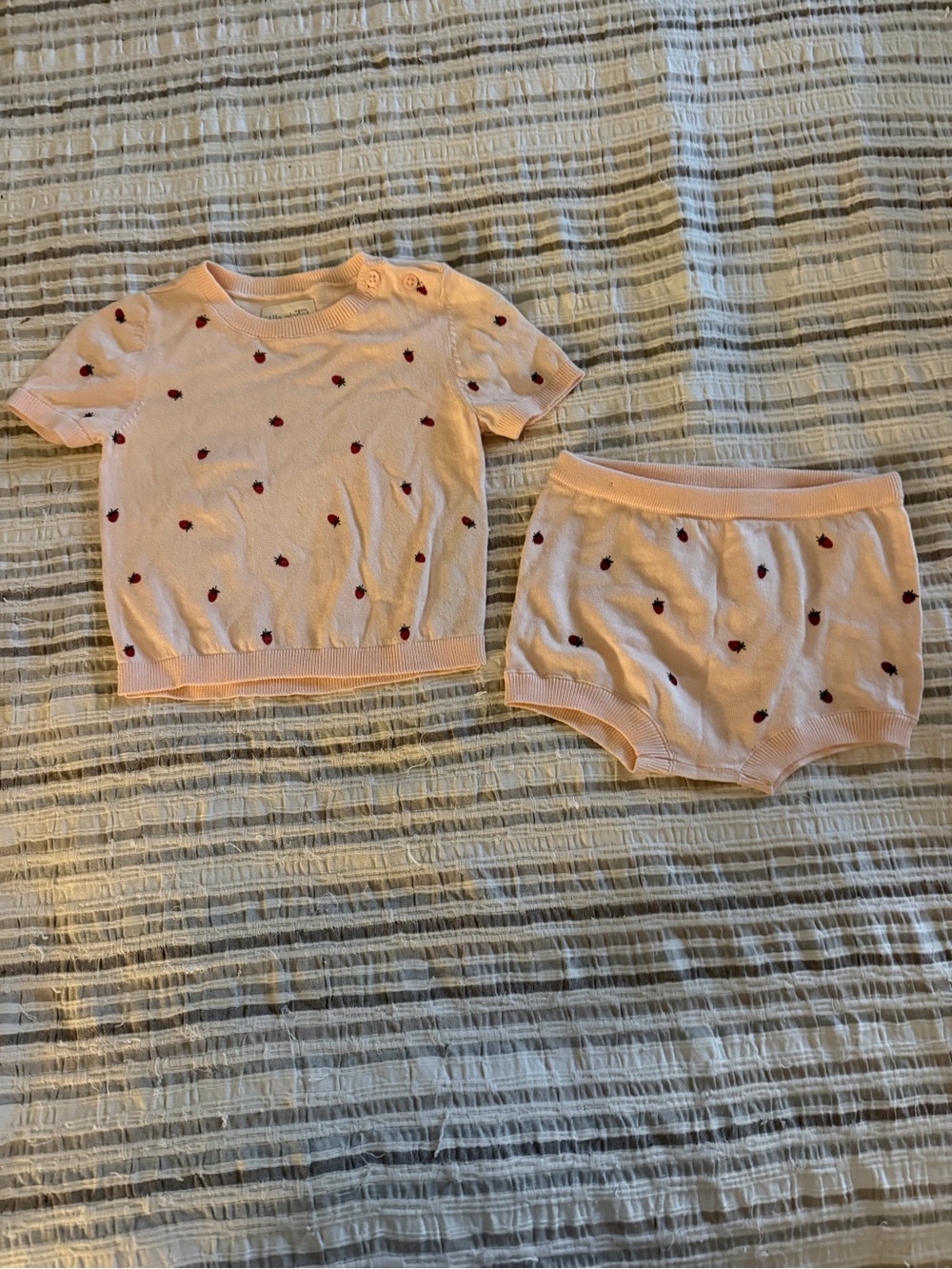 Peach Knit Kids Two-Piece Set with Strawberry Motif